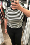 Short Sleeve Striped Knit Top - Black/Ivory (M-XL)