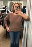 Rhinestone Boatneck 3/4 Sleeve Sweater - Mocha (S, M)