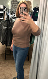 Rhinestone Boatneck 3/4 Sleeve Sweater - Mocha (S, M)