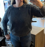 Round Neck Sweater with Cable Knit Sleeve Detail - Black (S-L)