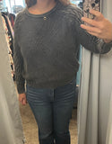 Round Neck Sweater with Cable Knit Sleeve Detail - Black (S-L)