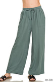 Wide Leg Linen-Blend Pants - Ash Jade, Cocoa or Brown (M-XL)
