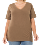 V-Neck Tee - Mocha 3X