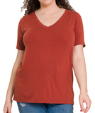 V-Neck Tee - Mocha 3X