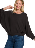 Ribbed Batwing Boatneck Sweater - Multiple Colors (S-3X)