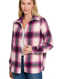 Plaid Shacket - Magenta (XL)