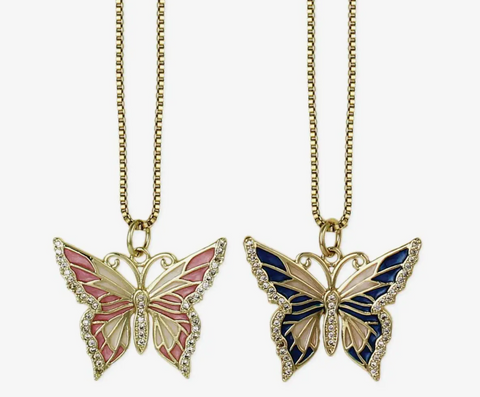 Enamel Butterfly Pendant Necklace - Pink or Navy