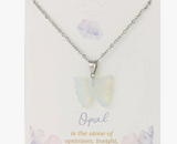Carved Opal Butterfly Necklace - Silver Chain