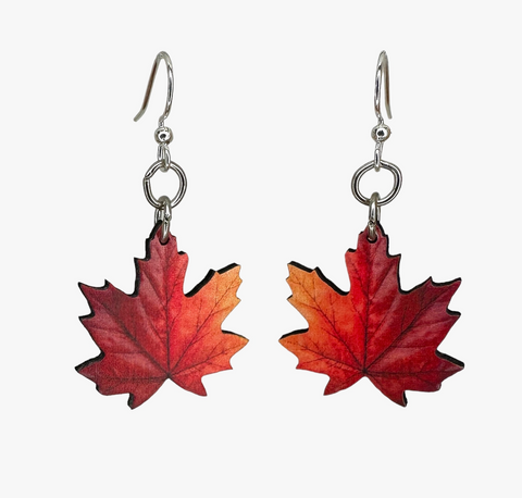 Maple Leaf Wood Earrings