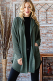 Ribbed Hooded Cardigan - Olive (S, 3X)