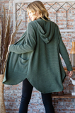 Ribbed Hooded Cardigan - Olive (S, 3X)