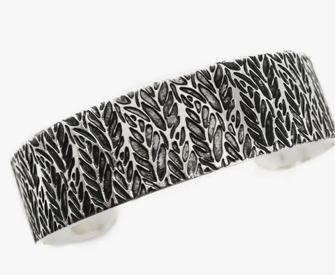 Leaf Texture Cuff Bracelet - Silver