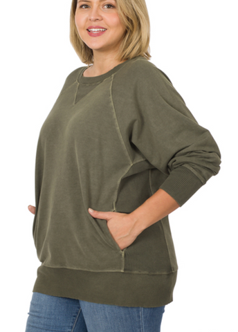 French Terry Pullover - Dark Olive (2X, 3X)