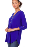 Stretchy 3/4 Sleeve Top - Bright Blue (L, XL) or Dark Burgundy (1X, 3X)