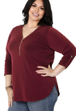 Stretchy 3/4 Sleeve Top - Bright Blue (L, XL) or Dark Burgundy (1X, 3X)