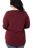 Stretchy 3/4 Sleeve Top - Bright Blue (L, XL) or Dark Burgundy (1X, 3X)