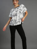 Round Neck Landscape Blouse - Black on White (XL, 1XL)