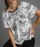 Round Neck Landscape Blouse - Black on White (XL, 1XL)