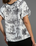 Round Neck Landscape Blouse - Black on White (XL, 1XL)