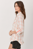 Double Layered Woven Plaid Shacket - Ivory/Coral (S, L)