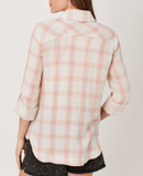 Double Layered Woven Plaid Shacket - Ivory/Coral (S, L)