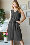 Ribbed Tank Dress - Charcoal (S-L) Sky Blue (1X-3X)