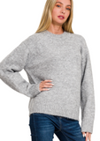 Round Neck Sweater - Heather Gray, Teal or Cream (S-L)