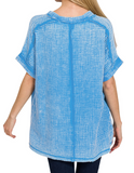 Gauze Round Neck Short Sleeve Shirt - Ash Jade (S, 1X-3X)