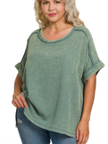 Gauze Round Neck Short Sleeve Shirt - Ash Jade (S, 1X-3X)