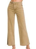 Acid Washed Cropped Wide Leg Jeans - Light Camel (M-XL)