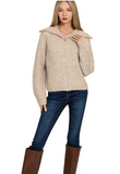 High Neck Full Zip Sweater - Heather Beige or Heather Gray (S-L)