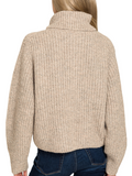 High Neck Full Zip Sweater - Heather Beige or Heather Gray (S-L)