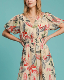 Leaf Print Midi Dress - Print on Cream (S-L)