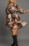 Abstract Floral Print Smocked Waist Dress (XL-2XL)
