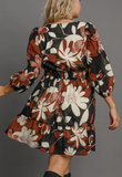 Abstract Floral Print Smocked Waist Dress (XL-2XL)