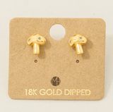 Gold Plated Mushroom Stud Earrings - Silver or Gold