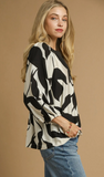 Leaf Print Baloon Sleeve Blouse (S, L, 1XL, 2XL)