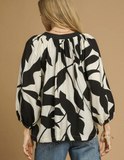 Leaf Print Baloon Sleeve Blouse (S, L, 1XL, 2XL)