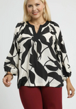 Leaf Print Baloon Sleeve Blouse (S, L, 1XL, 2XL)