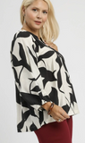 Leaf Print Baloon Sleeve Blouse (S, L, 1XL, 2XL)
