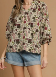 Floral Print Scallop Hem Blouse (S-L)