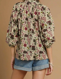 Floral Print Scallop Hem Blouse (S-L)