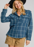 Washed Utility Shirt Jacket - Medium Blue Plaid (S-L)