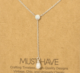 Opal and Pearl Y-Chain Necklace - Gold or Silver