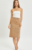 High Rise Back Slit Midi Jean Skirt - Cocoa (S-L)
