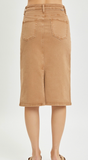 High Rise Back Slit Midi Jean Skirt - Cocoa (S-L)
