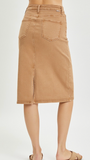 High Rise Back Slit Midi Jean Skirt - Cocoa (S-L)