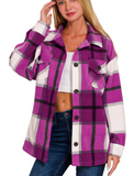 Oversized Plaid Shacket - Light Plum (S-L)