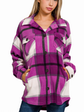 Oversized Plaid Shacket - Light Plum (S-L)