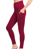 Microfiber Leggings with Pockets - Dark Burgundy, Dark Olive or Brown (S-XL)